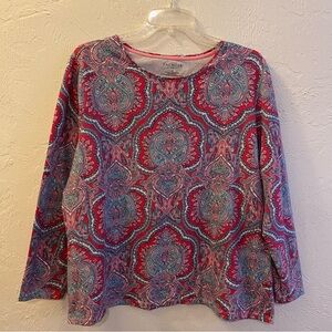Talbots Women’s Crew Neck Tee Size 2X Filigree Paisley Floral Boho 3/4 Sleeve